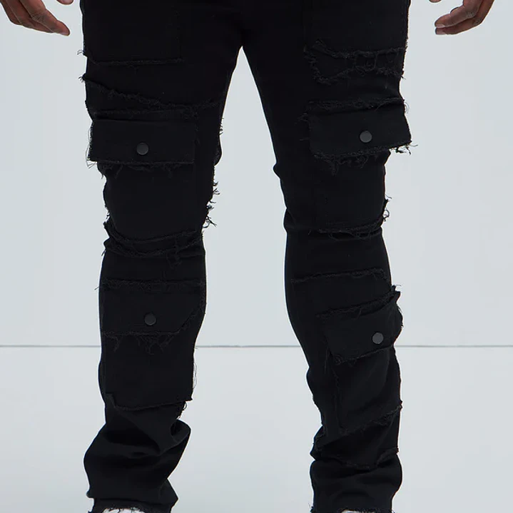 Jeans Ajustado Y Acampanado Let's Go Fray Cargo - Negro 4