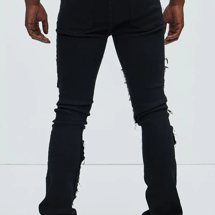 Jeans Ajustado Y Acampanado Let's Go Fray Cargo - Negro 2