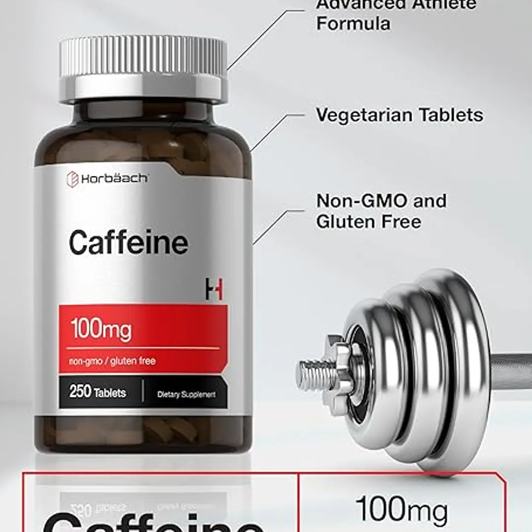 Horbäach cafeína de 100 mg | 250 tabletas | Fórmula vegetariana | Suplemento sin OMG, sin gluten 2