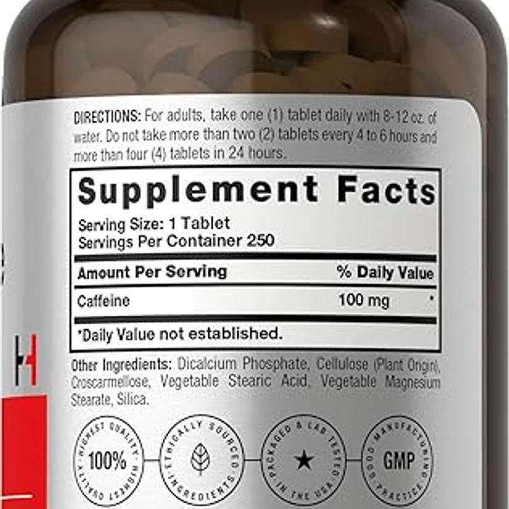 Horbäach cafeína de 100 mg | 250 tabletas | Fórmula vegetariana | Suplemento sin OMG, sin gluten 3