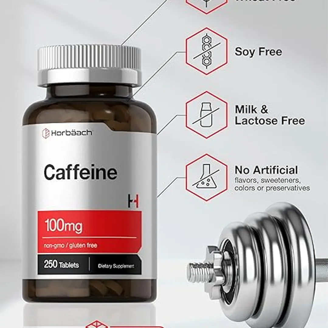 Horbäach cafeína de 100 mg | 250 tabletas | Fórmula vegetariana | Suplemento sin OMG, sin gluten 5