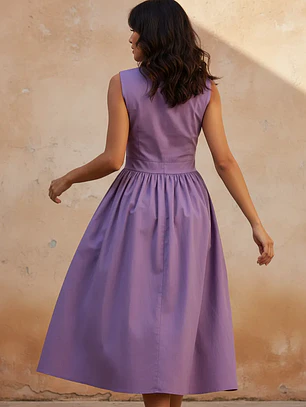 Vestido Largo Cuello V Morado Talla M