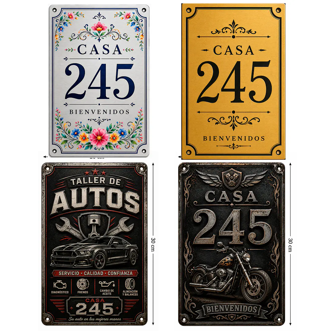 Placa Metálica Decorativa para Número de Casa 20x30 cm personalizable 1
