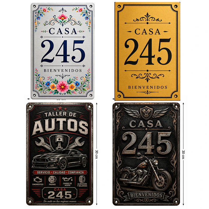 Placa Metálica Decorativa para Número de Casa 20x30 cm personalizable 1