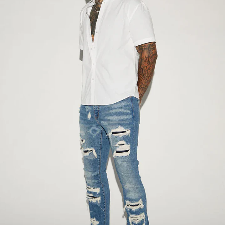 Jeans Fashion Nova Cuff Me Stacked Skinny Flared – Medium Wash | Talla 34 5