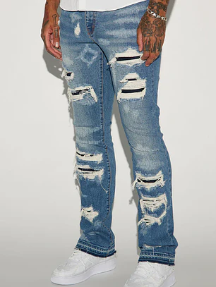 👖 Jeans Fashion Nova Cuff Me Stacked Skinny Flared – Medium Wash | Talla 34 👖