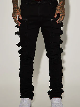 Jeans Fashion Nova I Be Strappy Stacked Skinny Flare – Negro | Talla 32