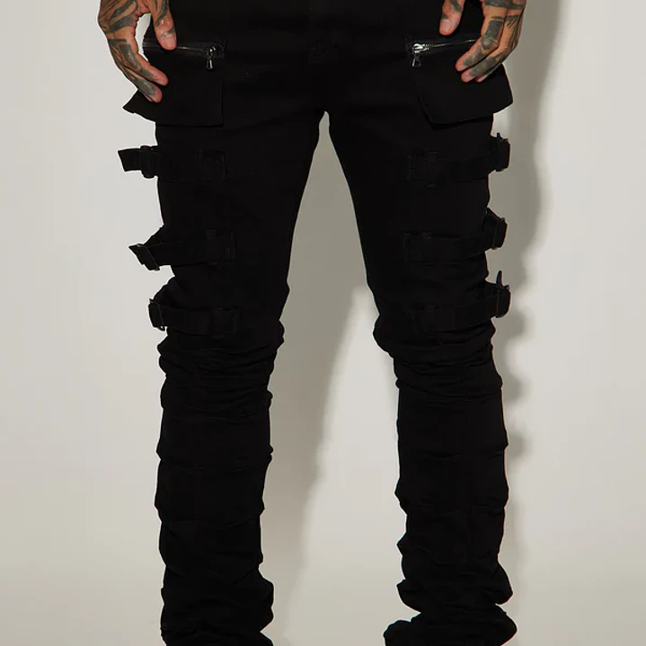 Jeans Fashion Nova I Be Strappy Stacked Skinny Flare – Negro | Talla 32 1
