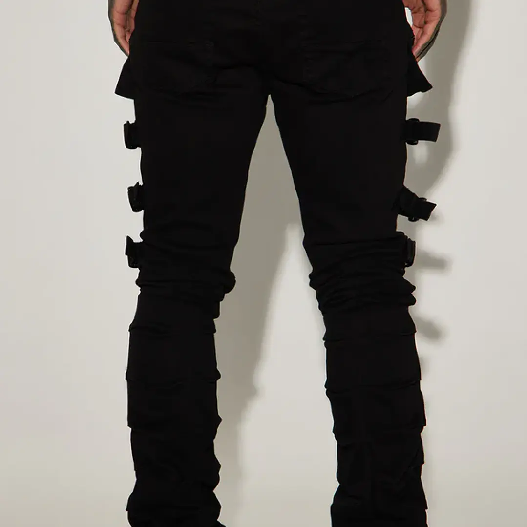 Jeans Fashion Nova I Be Strappy Stacked Skinny Flare – Negro | Talla 32 5