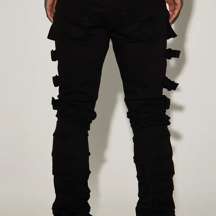 Jeans Fashion Nova I Be Strappy Stacked Skinny Flare – Negro | Talla 32 5