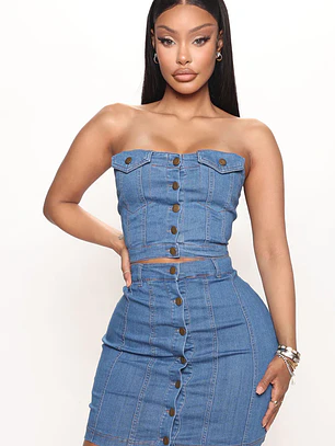 Conjunto Fashion Nova Darian Denim Skirt Set – Medium Wash