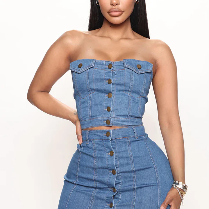 Conjunto Fashion Nova Darian Denim Skirt Set – Medium Wash 2