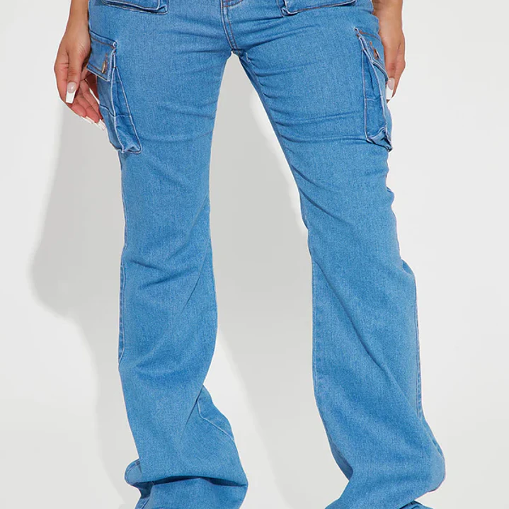 💙👖 Jeans Fashion Nova Late Nights Mid Rise Cargo Flare – Medium Blue Wash | Talla 40 (Chile) 👖💙 2