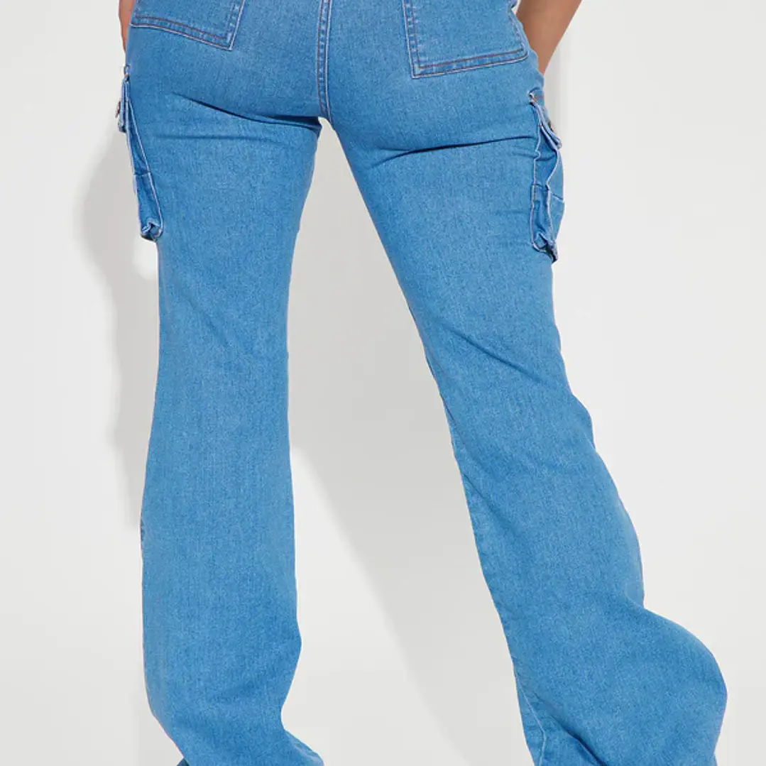 💙👖 Jeans Fashion Nova Late Nights Mid Rise Cargo Flare – Medium Blue Wash | Talla 40 (Chile) 👖💙 4