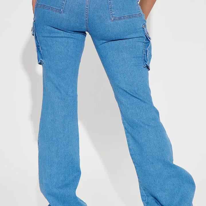 💙👖 Jeans Fashion Nova Late Nights Mid Rise Cargo Flare – Medium Blue Wash | Talla 40 (Chile) 👖💙 4