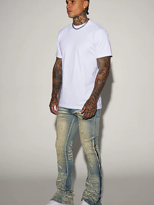 Jeans Fashion Nova Zip All The Way Stacked Skinny Flare – Medium Wash | Talla 42