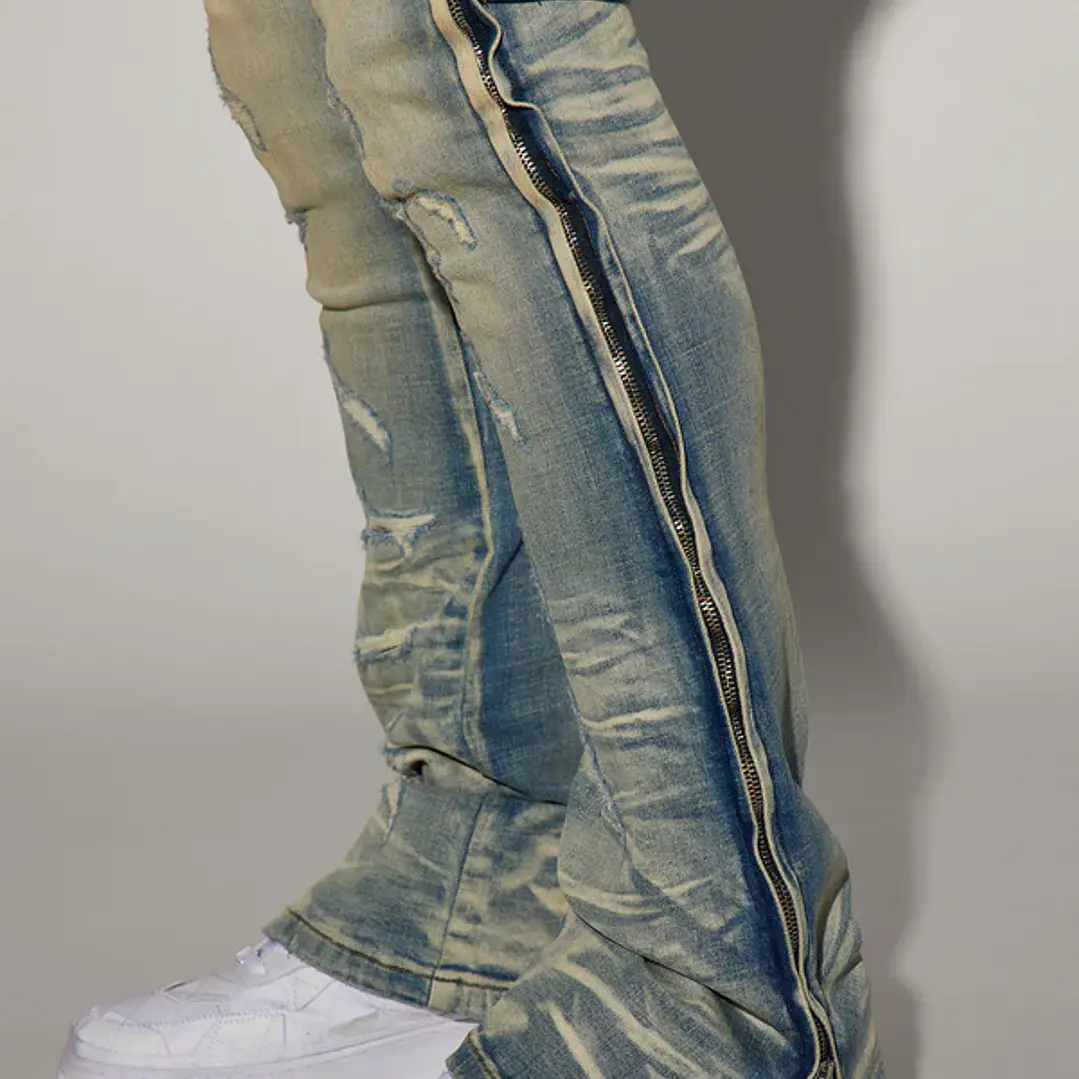 Jeans Fashion Nova Zip All The Way Stacked Skinny Flare – Medium Wash | Talla 42 3