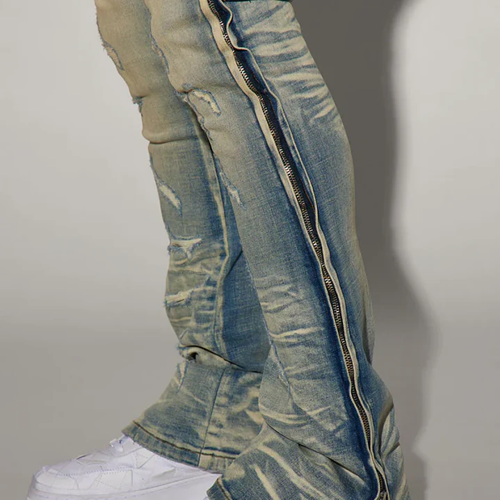 Jeans Fashion Nova Zip All The Way Stacked Skinny Flare – Medium Wash | Talla 42 3