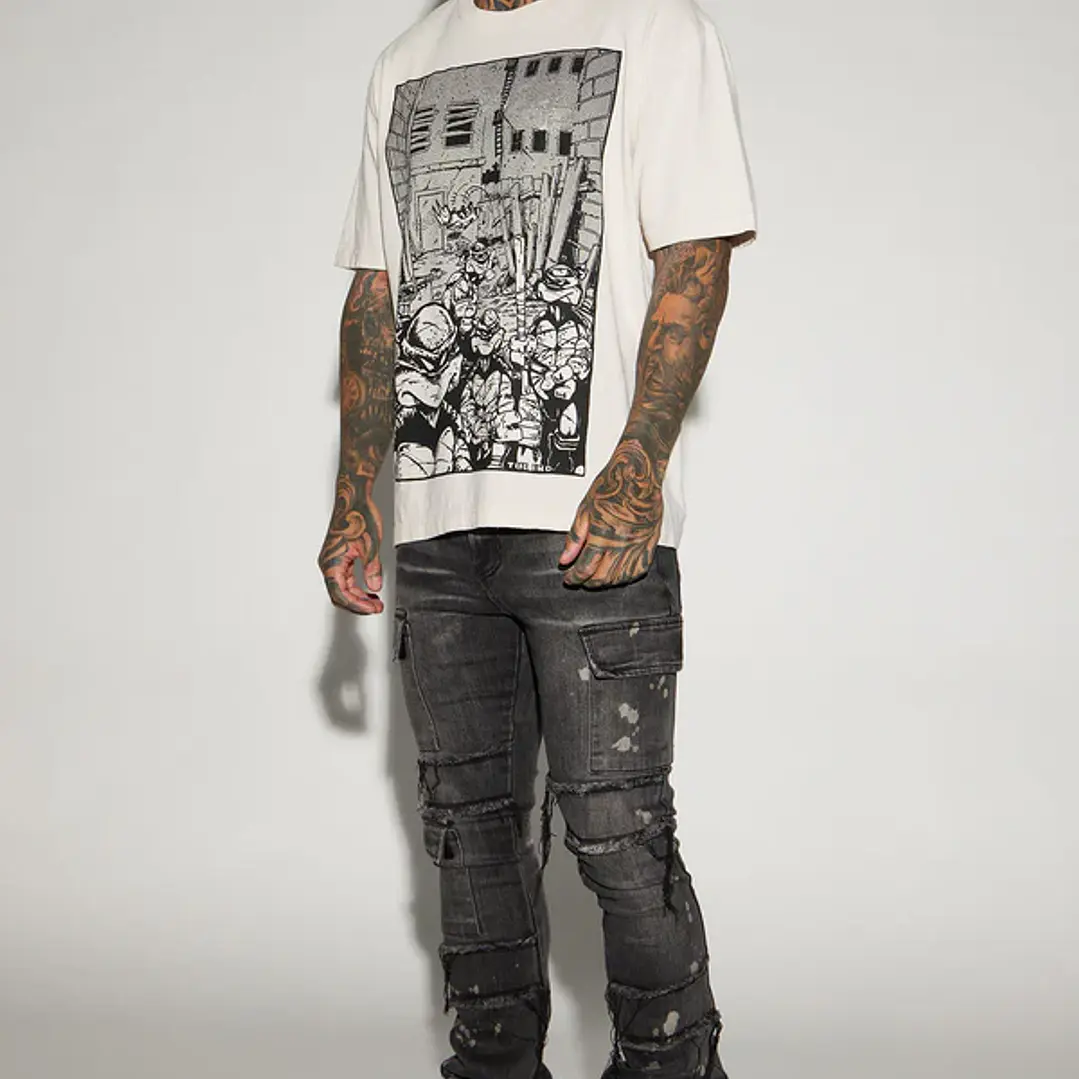 Jeans Fashion Nova Side Snap Cargo Stacked Skinny Flare – Black Wash | Talla 42 1