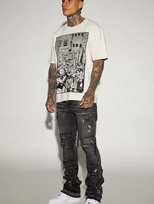 Jeans Fashion Nova Side Snap Cargo Stacked Skinny Flare – Black Wash | Talla 42