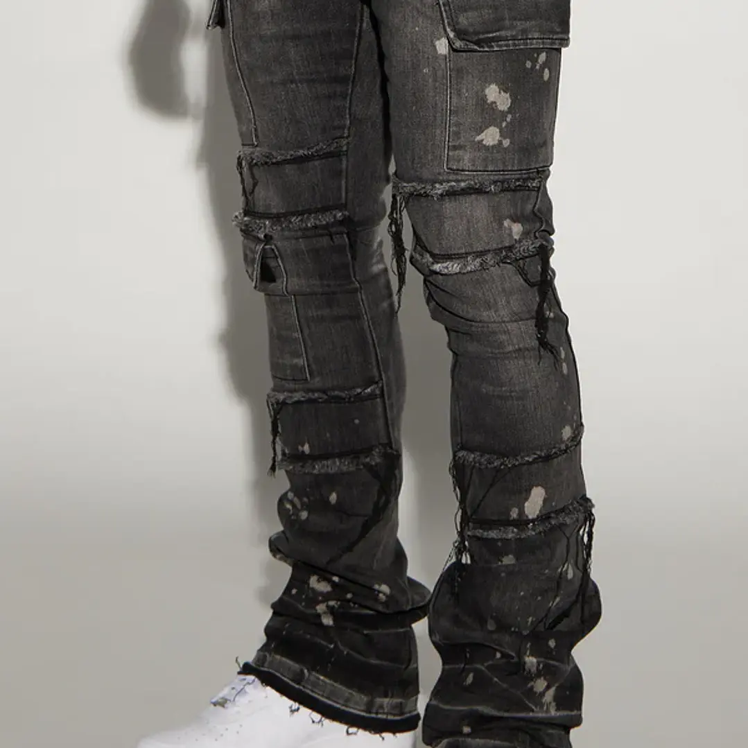 Jeans Fashion Nova Side Snap Cargo Stacked Skinny Flare – Black Wash | Talla 42 2