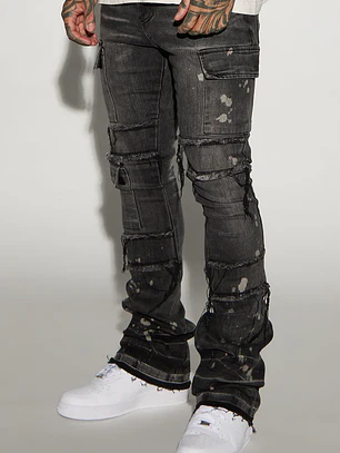 Jeans Fashion Nova Side Snap Cargo Stacked Skinny Flare – Black Wash | Talla 42