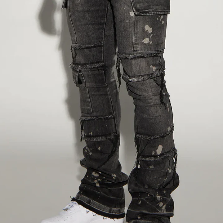 Jeans Fashion Nova Side Snap Cargo Stacked Skinny Flare – Black Wash | Talla 42 2