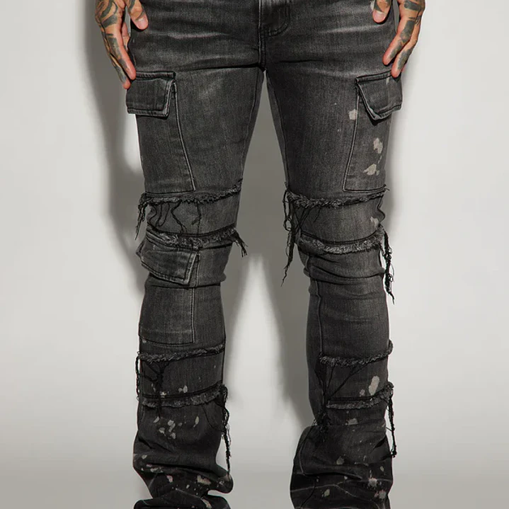 Jeans Fashion Nova Side Snap Cargo Stacked Skinny Flare – Black Wash | Talla 42 3