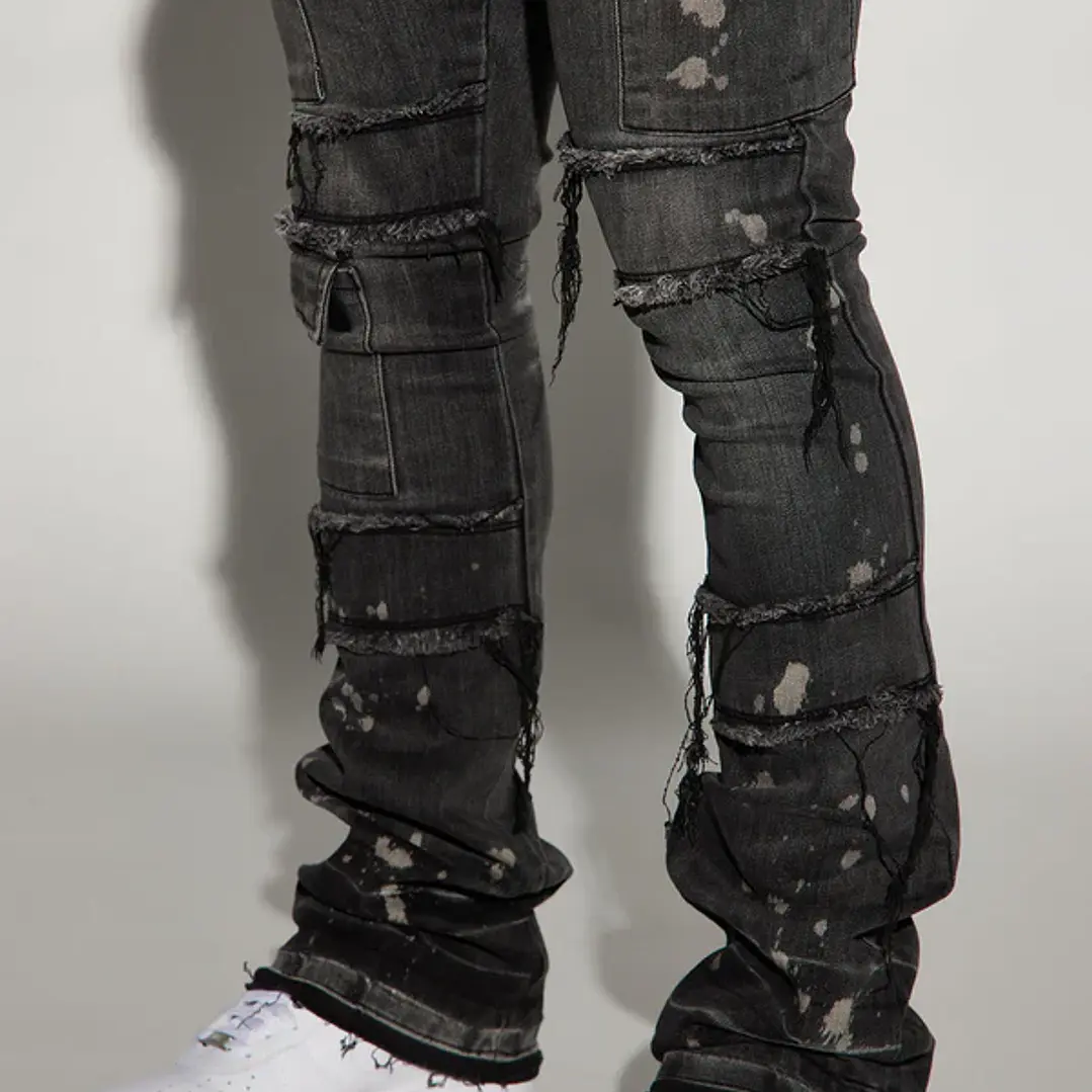 Jeans Fashion Nova Side Snap Cargo Stacked Skinny Flare – Black Wash | Talla 42 4