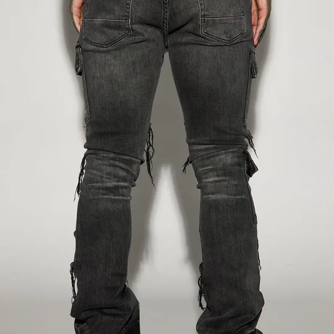 Jeans Fashion Nova Side Snap Cargo Stacked Skinny Flare – Black Wash | Talla 42 5