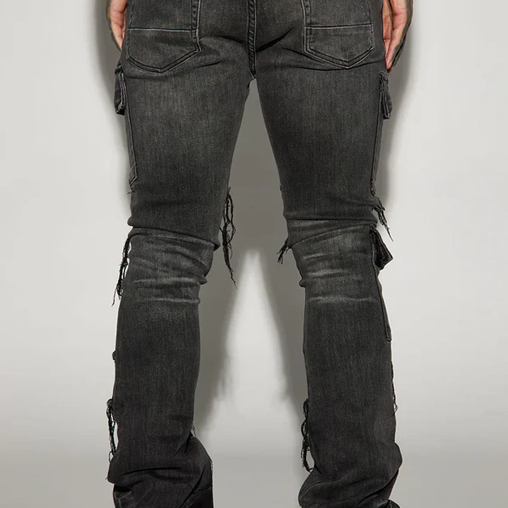 Jeans Fashion Nova Side Snap Cargo Stacked Skinny Flare – Black Wash | Talla 42 5