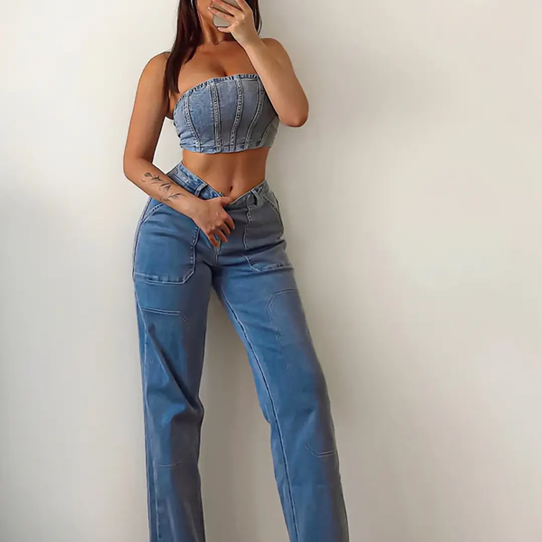 💙✨ Conjunto Fashion Nova Nathalia Pant Set – Medium Wash | Talla S ✨💙 1