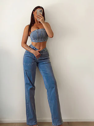 💙✨ Conjunto Fashion Nova Nathalia Pant Set – Medium Wash | Talla S ✨💙