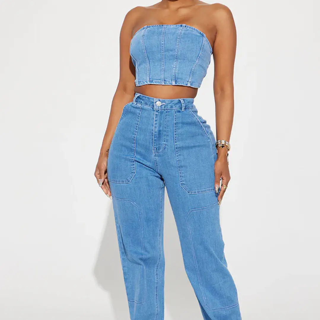 💙✨ Conjunto Fashion Nova Nathalia Pant Set – Medium Wash | Talla S ✨💙 2