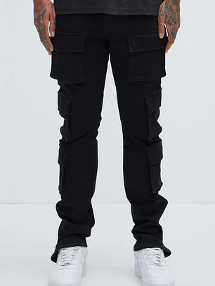 🖤👖 Jeans Fashion Nova Three Cargo Stacked Skinny Zipper Flare – Negro | Talla 32 👖🖤