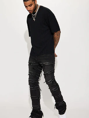 Jeans Fashion Nova About Fray Stacked Skinny Flare – Black Wash | Talla 42 👖🖤