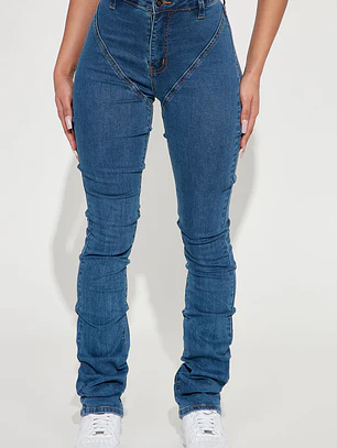 Jeans Fashion Nova See Me High Rise Stacked Straight Leg – Medium Blue Wash | Talla 32 (Chile)