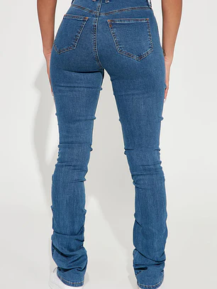 Jeans Fashion Nova See Me High Rise Stacked Straight Leg – Medium Blue Wash | Talla 32 (Chile)