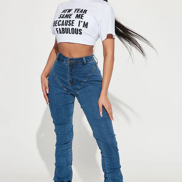 Jeans Fashion Nova See Me High Rise Stacked Straight Leg – Medium Blue Wash | Talla 32 (Chile) 3