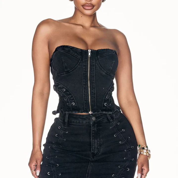 Conjunto Fashion Nova Take Control Denim Skirt Set – Negro  Talla M 3