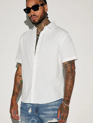 Camisa Fashion Nova Ryland Short Sleeve Button Up – Blanca | Talla XXL