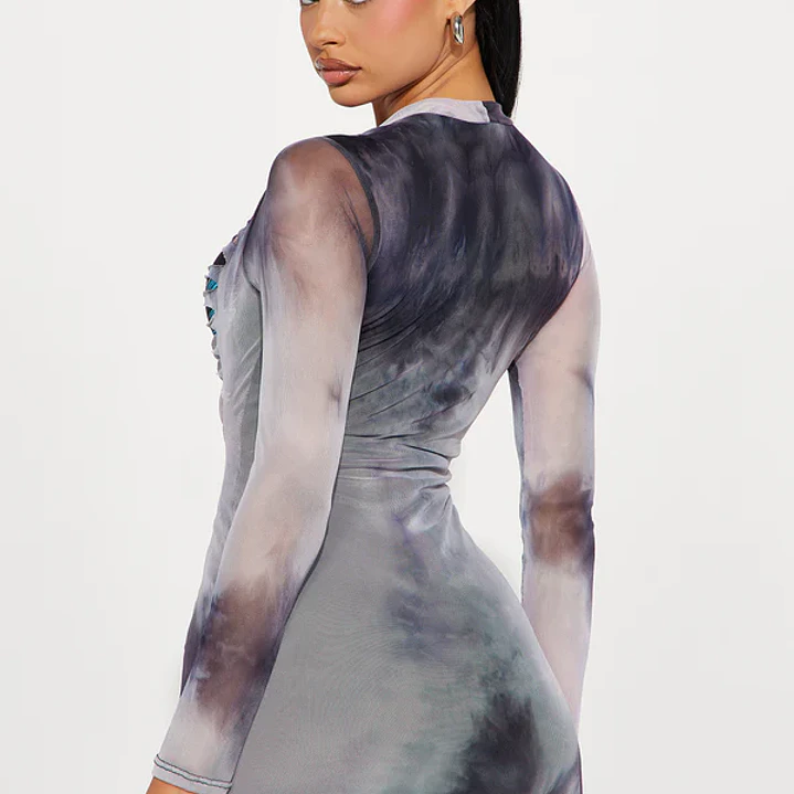 Vestido Fashion Nova Rebel Rock Mini Dress – Grey Combo | Talla XS 3