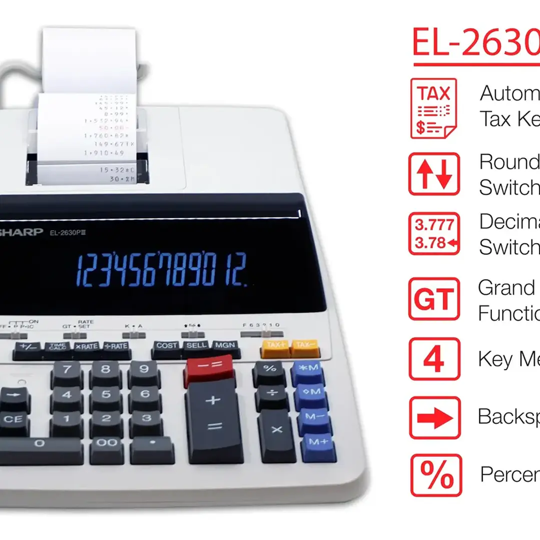 Calculadora De Impresión Sharp El2630piii 12 Dígitos Blanco con rollo 3