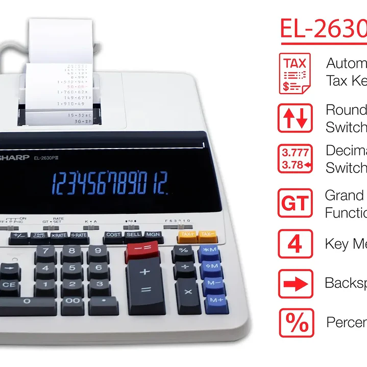 Calculadora De Impresión Sharp El2630piii 12 Dígitos Blanco con rollo 3