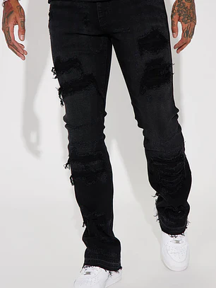 Jeans Fashion Nova Cuff Me Stacked Skinny Flared – Black Wash