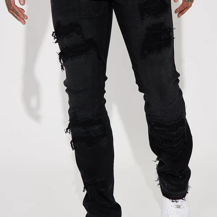 Jeans Fashion Nova Cuff Me Stacked Skinny Flared – Black Wash 1