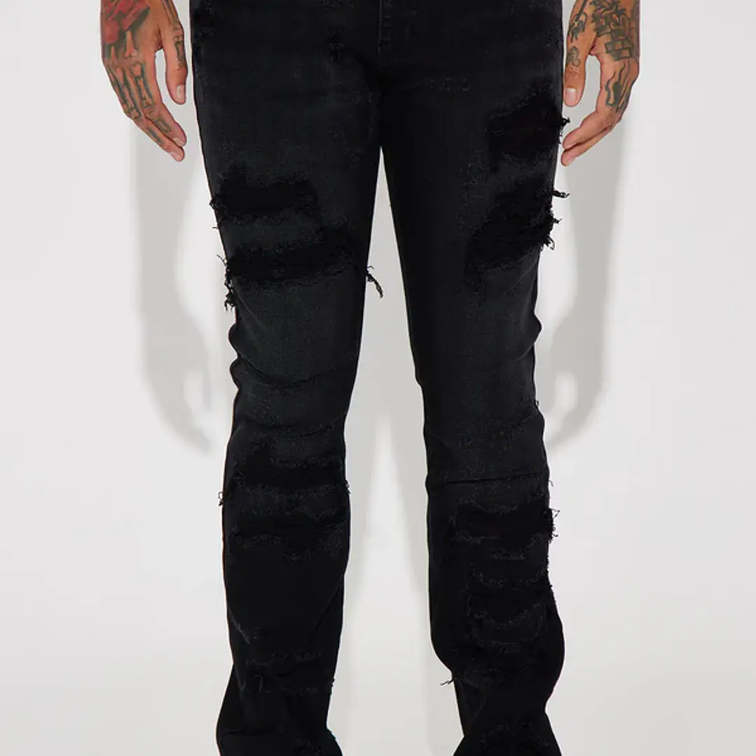 Jeans Fashion Nova Cuff Me Stacked Skinny Flared – Black Wash 3