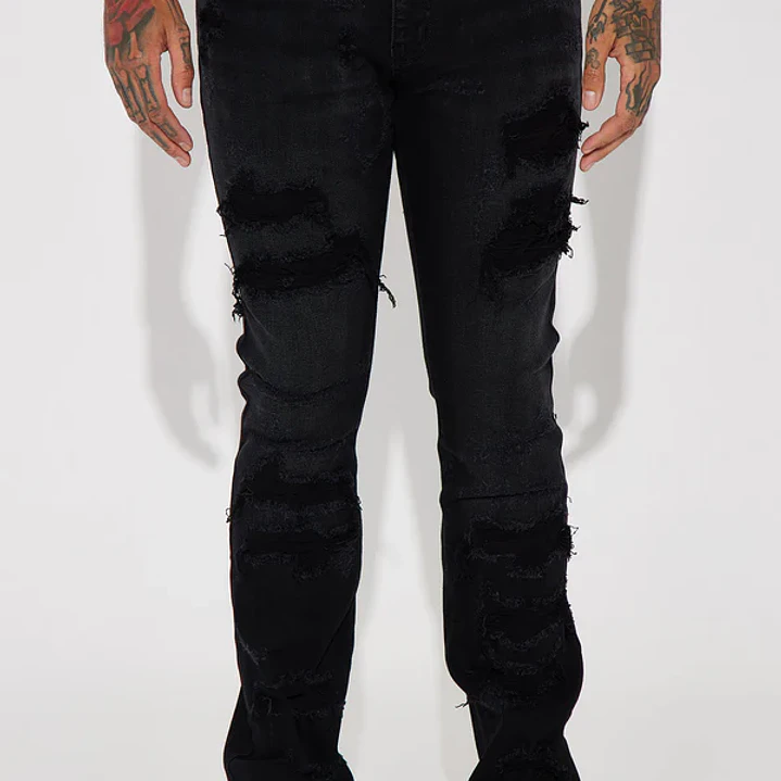 Jeans Fashion Nova Cuff Me Stacked Skinny Flared – Black Wash 3