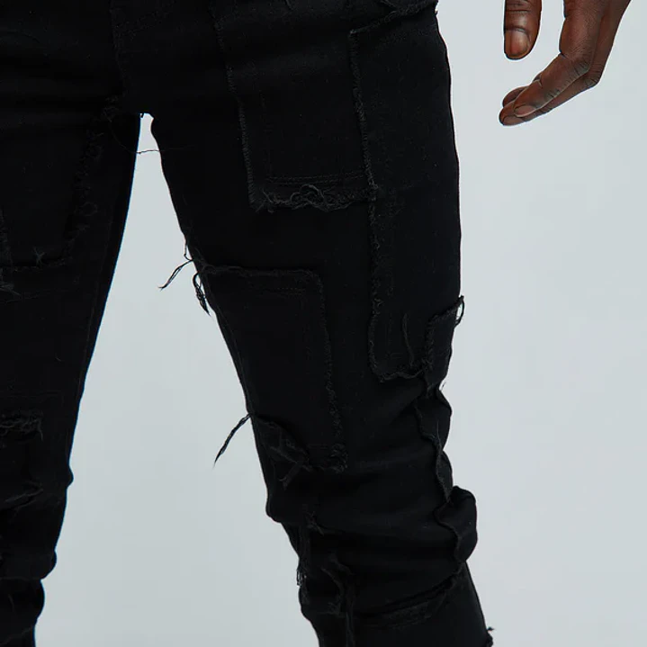 Jeans Fashion Nova Frayed Patches Stacked Skinny Flare Black – Talla 30 3