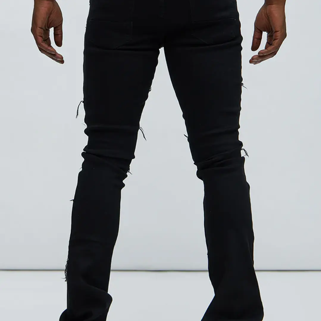 Jeans Fashion Nova Frayed Patches Stacked Skinny Flare Black – Talla 30 4